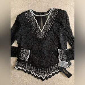 NWT Chaudry Women Silk Beaded Evening Top Blouse Size Medium